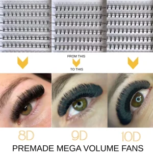 0.05mm 8D 9D 10D Mega Volume Premade Fans XXL Tray 480 FANS DARK BLACK Pre fanned Eyelash Extensions