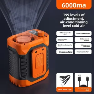 1 199 Speeds Personal Cooling Fans 6000mAh Rechargeable Wearable Shirt Fan LED Display Portable Waist Fan Clip on with Light