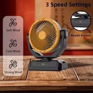 10″ Portable Rechargeable Table Fan Indoor Air Circulator with 360° Auto Swing Function 3 Level Wind Speed LED Changrong