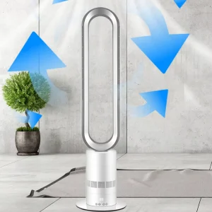 10 Speed 35Watt Baby Room Air Cooler Touch Control Bladeless Floor Fan with Remote for Hotels and Secure Plastic Material