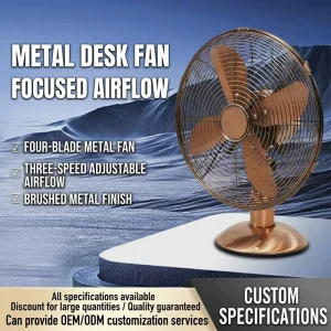 10 inch 4 Aluminum Blade Vintage Metal Table Fan Mechanical 3 Speed Quiet Operation Home Luxury Antique Copper Living Room