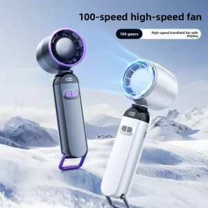 100 Speed Adjustable Handheld Turbo Fan Digital LCD Display Portable Rechargeable Mini Cooling Fan With Foldable Stand