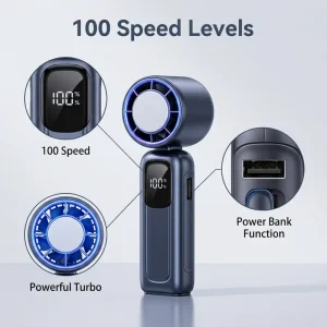 100 Speed High Speed Handheld Fan Portable Turbo Mini Fan with Power Banks Foldable Desk Fan for Outdoor Camping