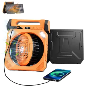 10400mAh Outdoor Camping Solar Fan Foldable Solar Panel Power Bank USB Charging Plastic Four Speed RV Car Household Use