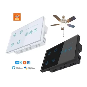 10A Glass ABS 4 Gang WiFi Smart Fan Light Switch with Voice Control Alexa Google Home App Speed Adjustment Child Proof