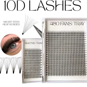10D Lashes Dark Black 10D Premade Volume Fans Eyelash Extensions C CC D Curl XXL Tray 480 Fans Heat Bonded Premades