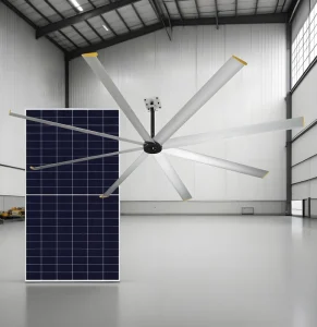 10FT Solar Powered HVLS Fan Industrial Warehouse Ventilation System for Factory Air Circulation High Volume Low Speed Fan