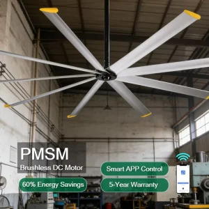 10ft Aluminum Blade Top Rated PMSM Fan HVLS Commercial Big Ass Ceiling Fan with App Control for Medium Height Workshop Warehouse