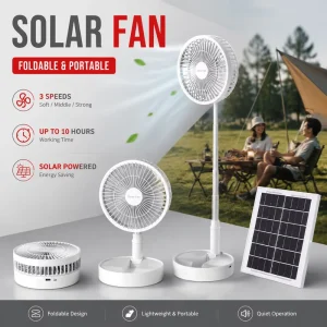 10hours Portable DC Solar Fan Rechargeable Lithium Battery Folding Height Adjustable USB Charging Table Fan for Indoor Outdoor