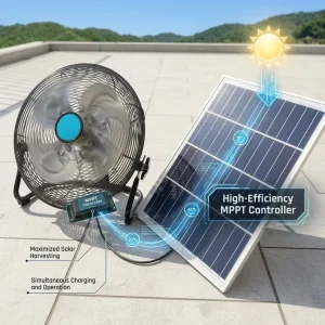 12 14 Inch Portable Solar Rechargeable Fan for Outdoor Camping Battery Operated Floor Fan with LED Light & Power Bank