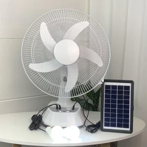 12 14 Inch with Light Bulb Solar Panel Fan Rechargeable Desk Fan Emergency Fan