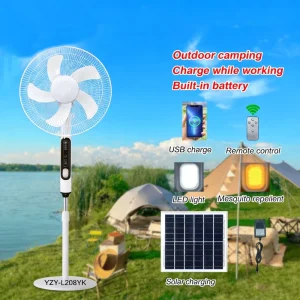 12 16 Inch Rechargeable Solar Fan Home Camping Solar Panel Battery Gear Display USB Output Night Light Mosquito Repellent Lamp