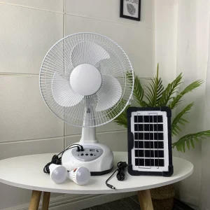 12 Inch AC DC Rechargeable Solar Table Fan with Two Bulbs