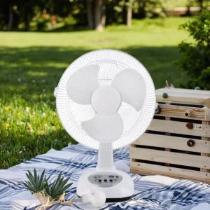 12 Inch AC DC Solar Battery Shake Head Large Wind Outdoor Car Table Fan Rechargeable Foldable Low Noise Mechanical Plastic