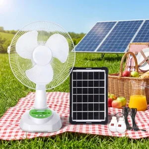 12 Inch AC DC Solar Rechargeable Portable Smart Table Fan with Solar Panel Lights Copper Motor 3 Speed Oscillating Table Fan
