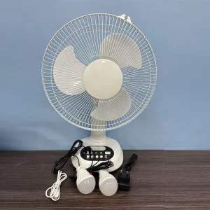 12 Inch Digital Plastic Table Fan with Light Bulb Rechargeable USB & Solar Charging Emergency High Wind Power Household Use