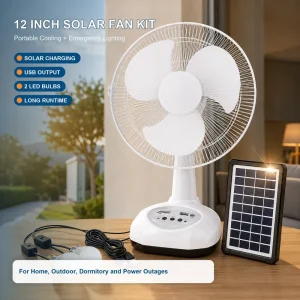 12 Inch Electric Fan DC Solar Rechargeable Table Fan With LED Lamp Emergency Solar Powered Desk Cooling Fan