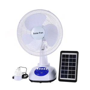 12 Inch Plastic Table Fan with LED Bulb Solar Powered Rechargeable Battery 15W