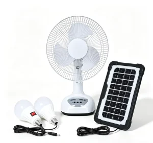 12 Inch Portable Rechargeable Fan Equipped Solar Panel Dual Speed Adjustment Suitable for Home Outdoor Emergency Use