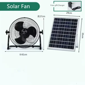12 Inch Portable Solar Fan with Solar Panel Rechargeable Ventilador Cooling Floor Table Desk Charging with Lithium Battery
