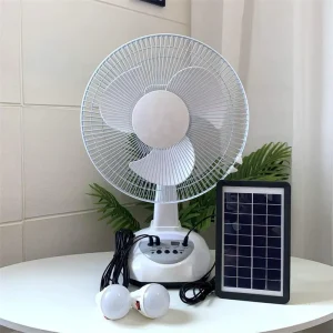 12 Inch Portable Solar Rechargeable Table Fan with Power Bank Function USB Rotation Table Fan with Led Lamp for Home