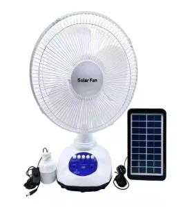 12 Inch Rechargeable Lithium Battery Table Fan AC DC Input LED Light 5W Solar Panel 3 6 Hours Working Time Hairongxun HRX T99