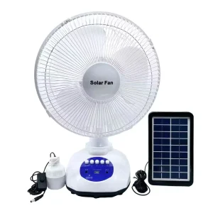 12 Inch Rechargeable Solar Panel Powered Outdoor Cooling Air Fan with LED Bulb High Wind Power Timer Mute Operation