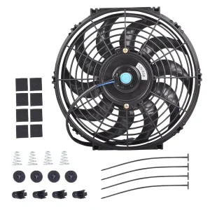 12 Inch Slim Electric Radiator Cooling Fan 12V 80W 800+ CFM Airflow Switchable Puller Pusher Universal Mounting Kit Fits Tight