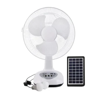 12 Inch Solar Electric Fan with Solar Panel Solar Rechargeable Fan with Light Bulb for Home