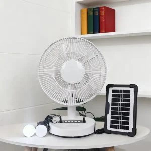 12 Inch Solar Fan with Built in LED Lights Rechargeable Battery AC DC Brushless Motor Indoor Outdoor Night Light