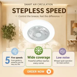 12 Inch Solar Fan with Solar Panel Rechargeable Ceiling Fan with LED Light Remote DC Motor Smart LED for Household