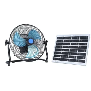 12 Inch Solar Floor Fan Rechargeable Electric Table Fan With 15W Solar Panel Black Metal Portable Solar Charging Fan