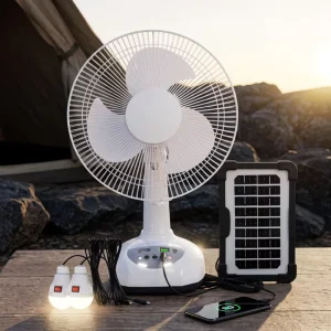 12 Inch Solar Powered Rechargeable Fan High Efficiency Energy Saving Portable Fan Manufacturer for Outdoor Tent Workshop