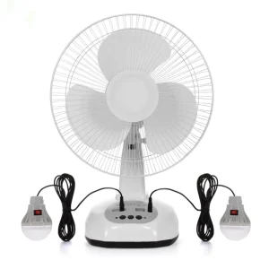 12 Inch Solar Rechargeable Electric RV Desk Fan with 4500mAh Battery LED Bulb Timer Quiet Operation Camping Emergency Use