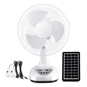 12 Inch Solar Rechargeable Fan Set Long lasting and Powerful Desktop Solar Fan with LED Light for Outdoors