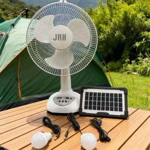 12 Inch Solar Rechargeable Fan with LED Light Portable Desk Table Fan 3 Speed for Indoor Outdoor Emergency Use