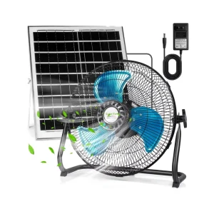 12 Inch Solar Rechargeable High Speed Solar Fan for Outdoor Use 15W 20W 25W Solar Powered Fan
