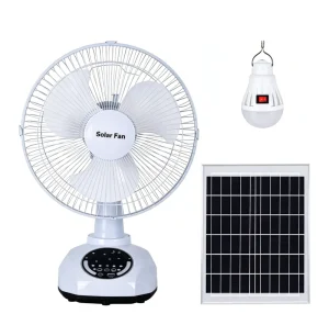 12 Inch Solar Table Fan Rechargeable Desk Fan with 3W Bulb Lamp 5200mAh Battery USB Charging Port for Home Camping Outdoor