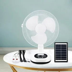 12 Inch Solar Table Fan with Dual 3W LED Bulbs 4500mAh Rechargeable Desk Fan with USB Power Bank & Solar Charging 2 Speed