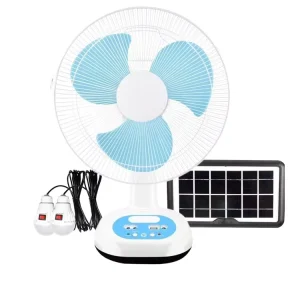 12 Inch Table Fan with Light Bulb Rechargeable Electric Solar Fan Emergency High Wind Power Shaking Head Solar Fan