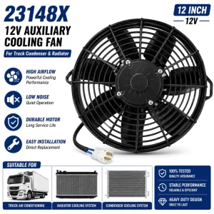 12 Inch Universal 12V Radiator Cooling Fan 23148X Electric Condenser Auxiliary Fan for Truck Auto Truck Parts