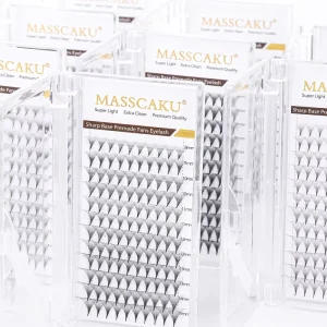 12 Rows Premade Fans Sharp Base Eyelashes Extension C D Curl Slim Narrow Stem Russia Volume Lashes