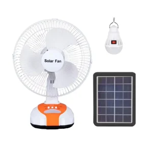 12 inch Rechargeable Solar Battery Powered Low Noise 3 Speed Oscillating Desktop Fan with Lighting for Car Use