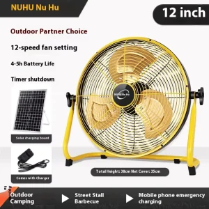 12 inch Solar powered Industrial Floor Fan Powerful for Commercial Home & Camping Use Portable Desktop & Standing Fan