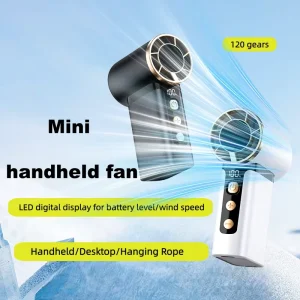 120 Speed Mini Handheld Fan 20000RPM Turbo Portable Pocket Fan with LED Digital Display USB Rechargeable for RV & Hotel Use