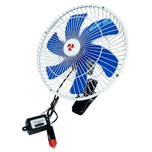 12V 24V 10 Inch Stainless Steel Car Clip Cooler Fan Cigarette Lighter Plug 12W 40DB Quiet for Cars SUVs RVs