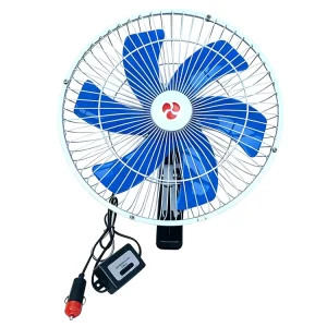 12V 24V 10 Inch Stainless Steel Car Clip Cooler Fan with Cigarette Lighter Plug 12W 40 DB Quiet for Cars SUVs RVs