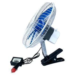 12V 24V 10 Inch Stainless Steel Clip Fan 12W 40dB Quiet with Cigarette Plug for Car SUV RV