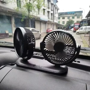 12V 24V DC USB Adjustable Dual Headed ABS Plastic 25W Mini Car Interior Cooling Fan Vent