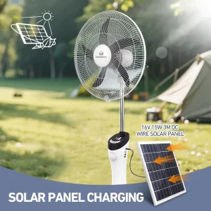 12V 7Ah 16 Inch Rechargeable Digital Control Remote Plastic Stand Fan for Outdoor Use Solar Standing Fan with Solar Panel
